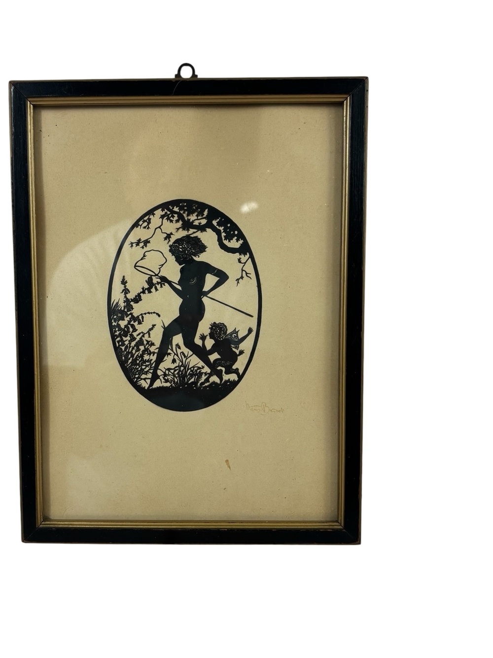 Antique German? 30s? Paper Cutting Art Silhouette Framed Signed Fairy Whimsical